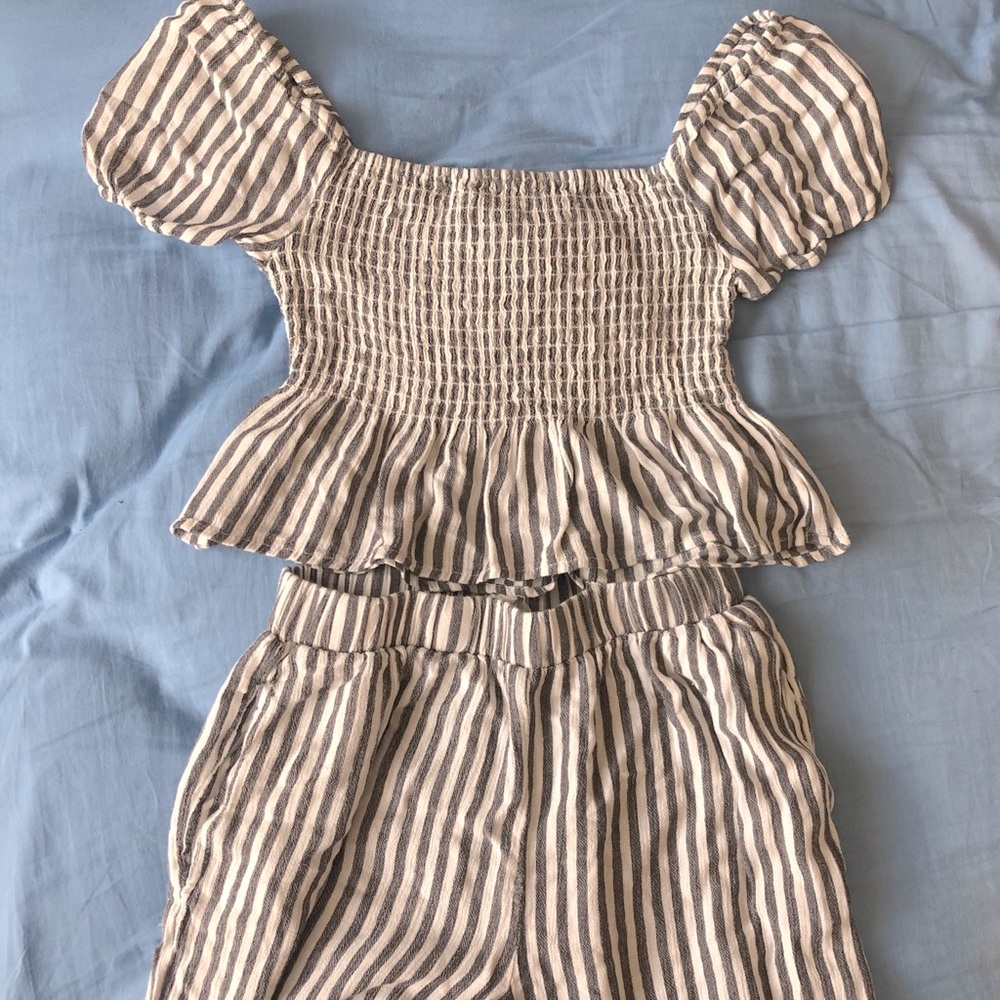 Two Piece Striped Linen Matching Set
